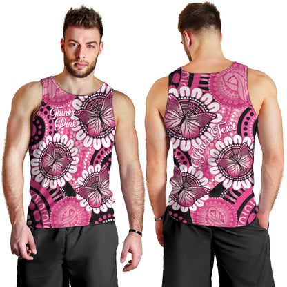 Personalised Australia Indigenous Men Tank Top Breast Cancer Ribbon Think Pink - Black Version
