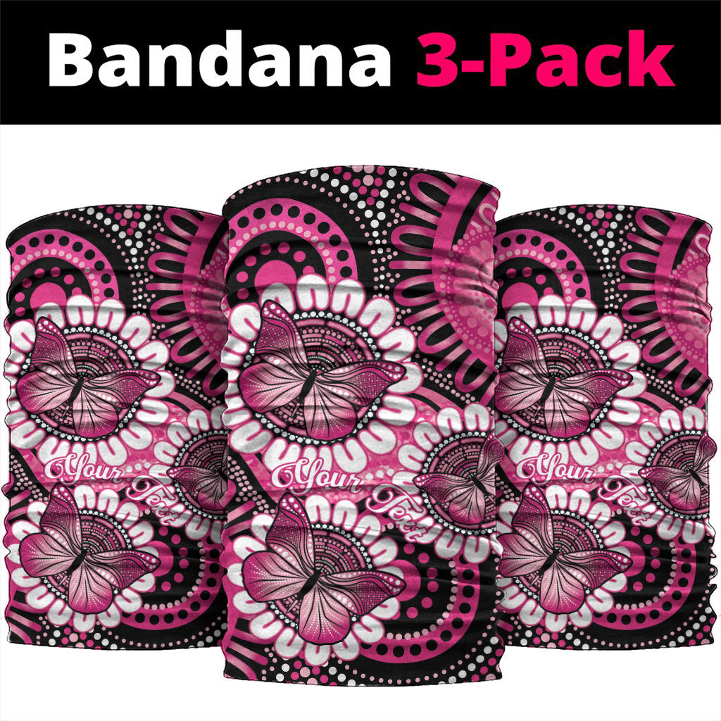 Personalised Australia Indigenous Neck Gaiter Breast Cancer Ribbon Think Pink - Black Version