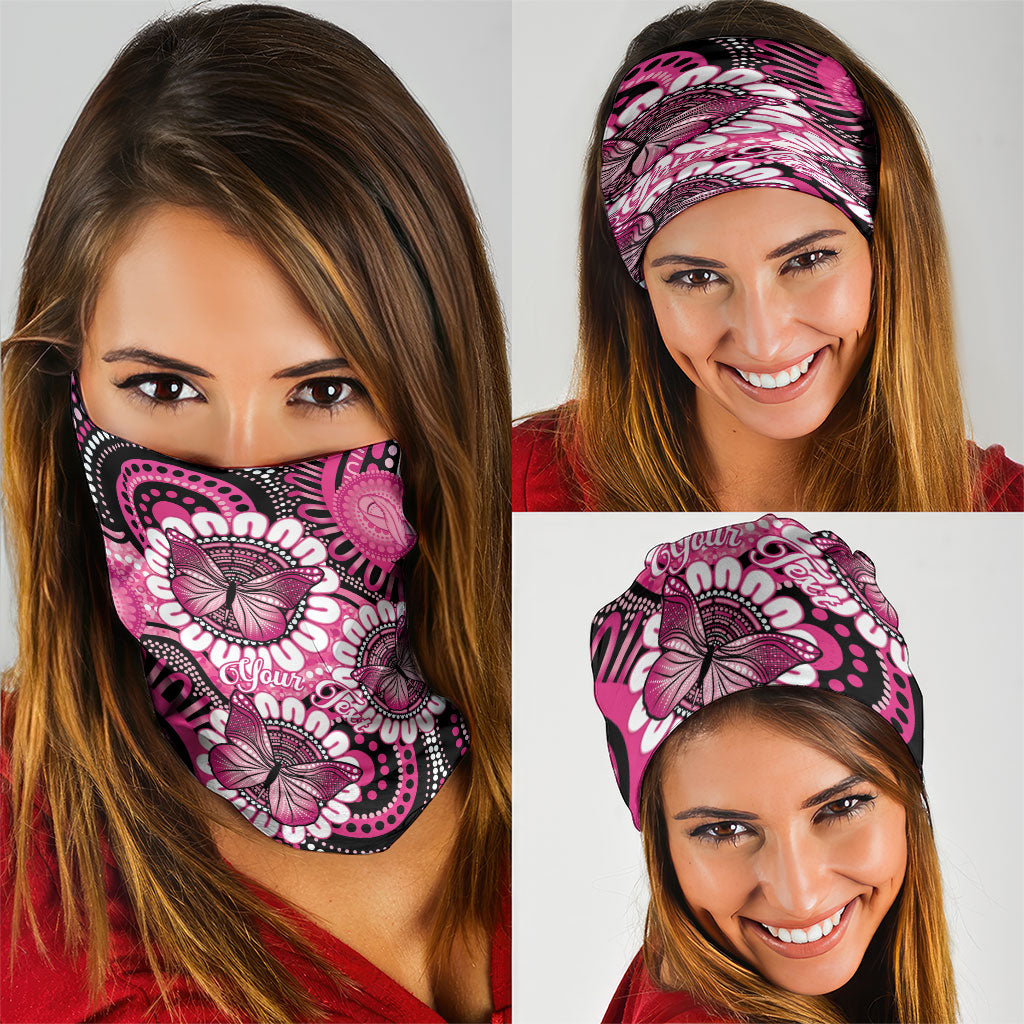 Personalised Australia Indigenous Neck Gaiter Breast Cancer Ribbon Think Pink - Black Version