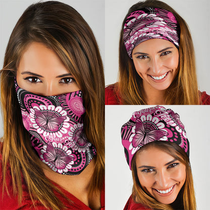 Personalised Australia Indigenous Neck Gaiter Breast Cancer Ribbon Think Pink - Black Version