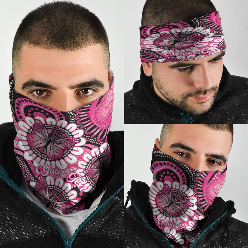 Personalised Australia Indigenous Neck Gaiter Breast Cancer Ribbon Think Pink - Black Version