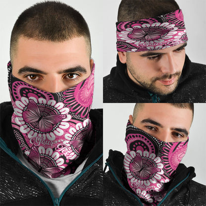 Personalised Australia Indigenous Neck Gaiter Breast Cancer Ribbon Think Pink - Black Version