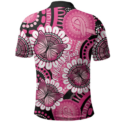 Personalised Australia Indigenous Polo Shirt Breast Cancer Ribbon Think Pink - Black Version