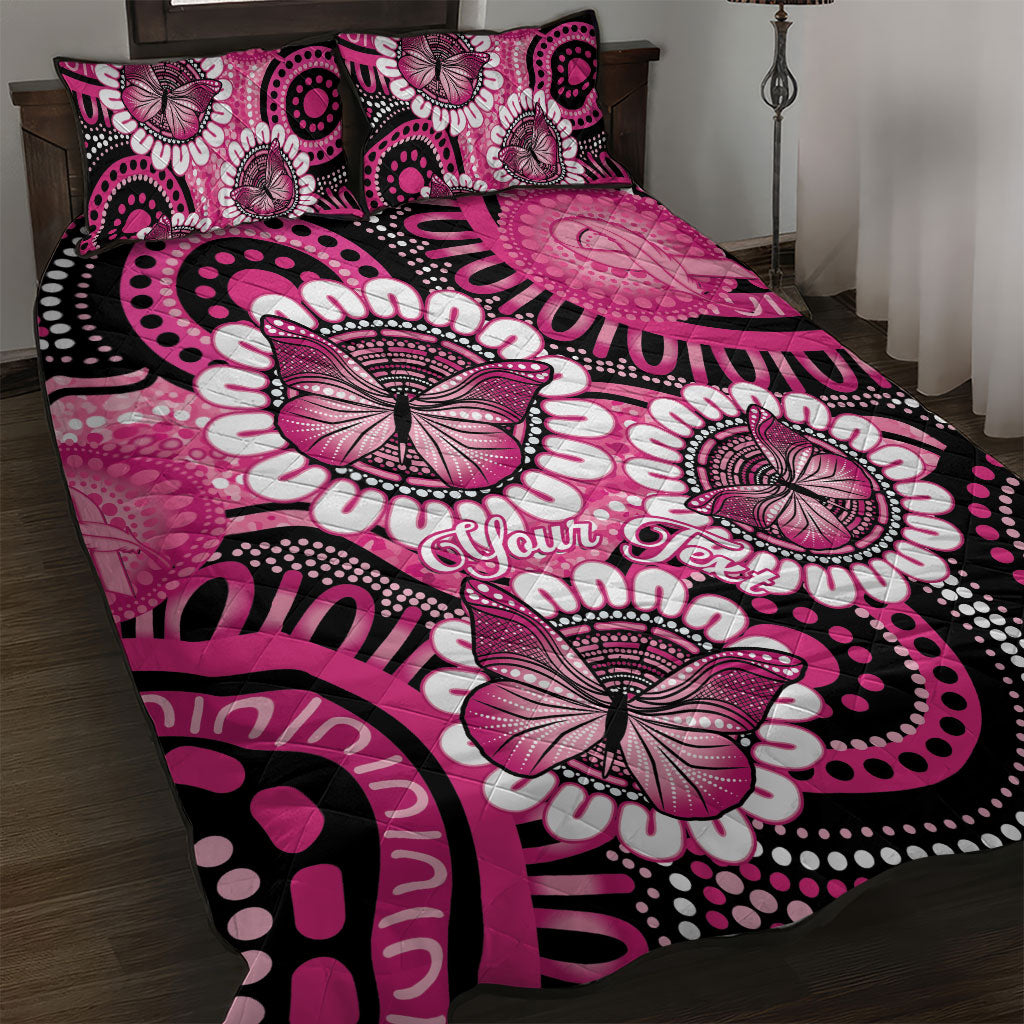 Personalised Australia Indigenous Quilt Bed Set Breast Cancer Ribbon Think Pink - Black Version