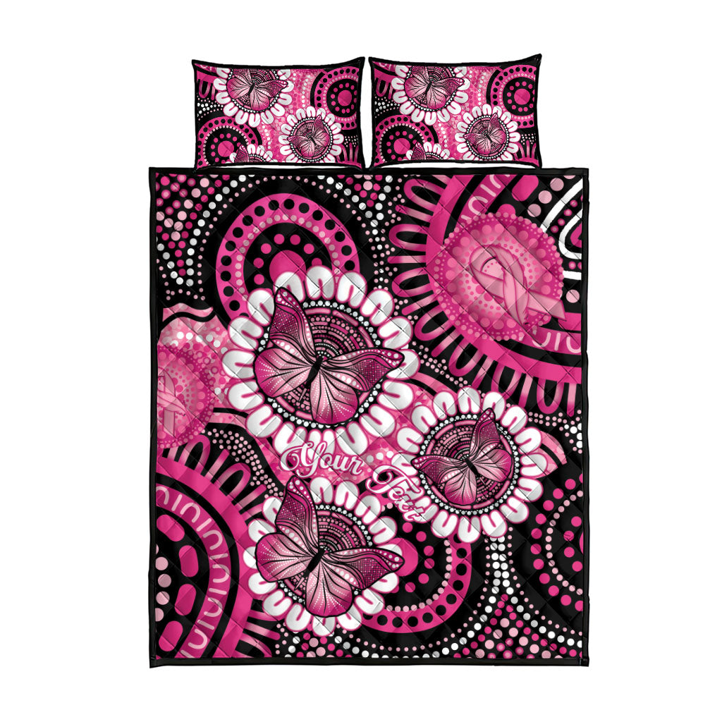 Personalised Australia Indigenous Quilt Bed Set Breast Cancer Ribbon Think Pink - Black Version