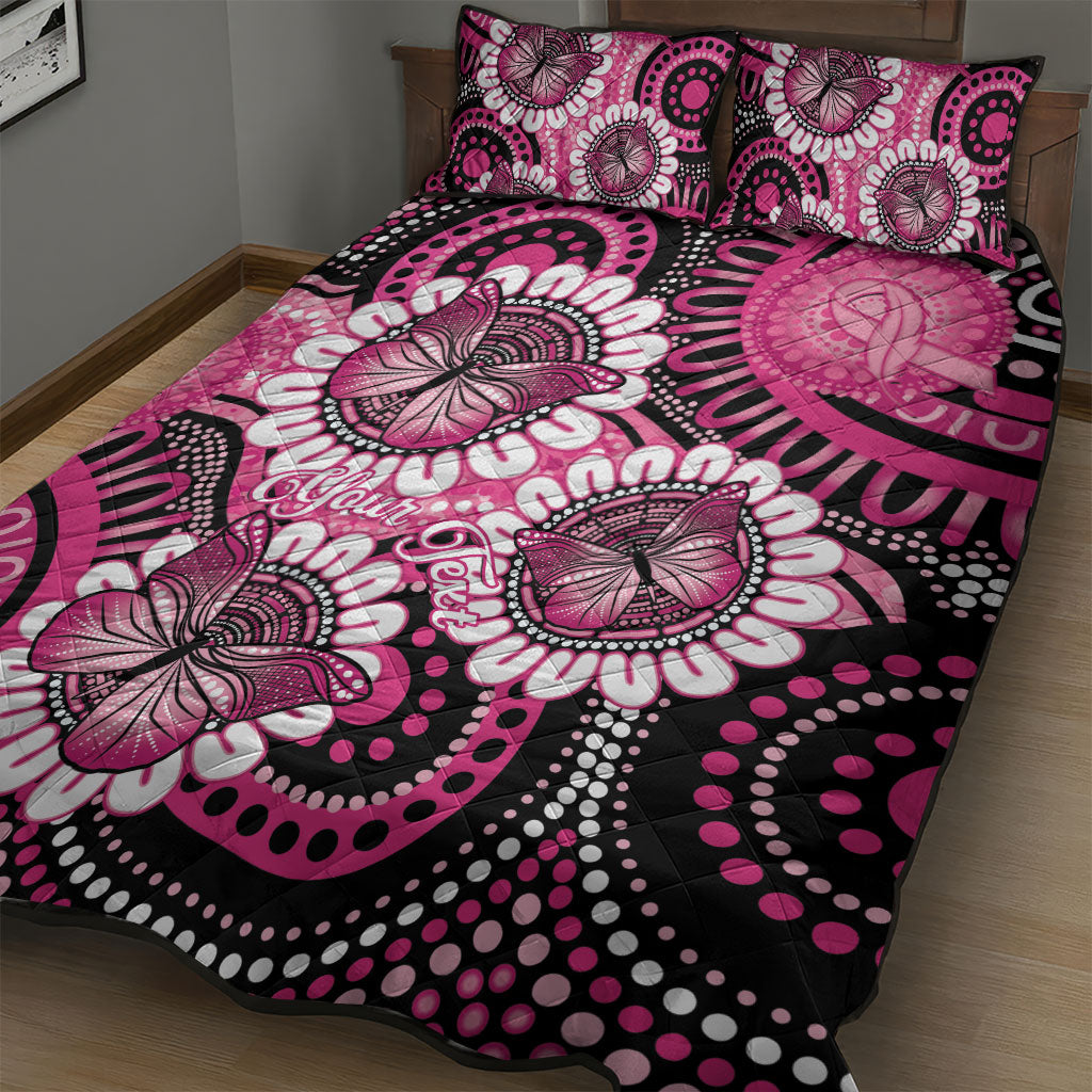 Personalised Australia Indigenous Quilt Bed Set Breast Cancer Ribbon Think Pink - Black Version