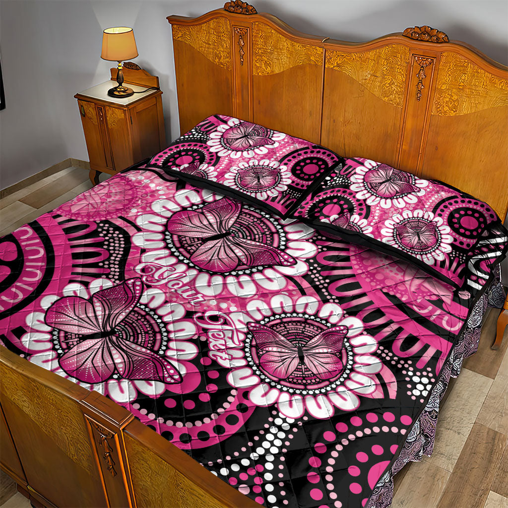Personalised Australia Indigenous Quilt Bed Set Breast Cancer Ribbon Think Pink - Black Version
