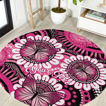 Personalised Australia Indigenous Round Carpet Breast Cancer Ribbon Think Pink - Black Version
