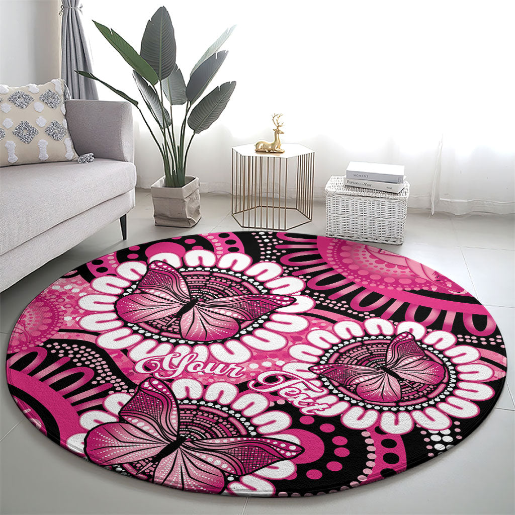 Personalised Australia Indigenous Round Carpet Breast Cancer Ribbon Think Pink - Black Version