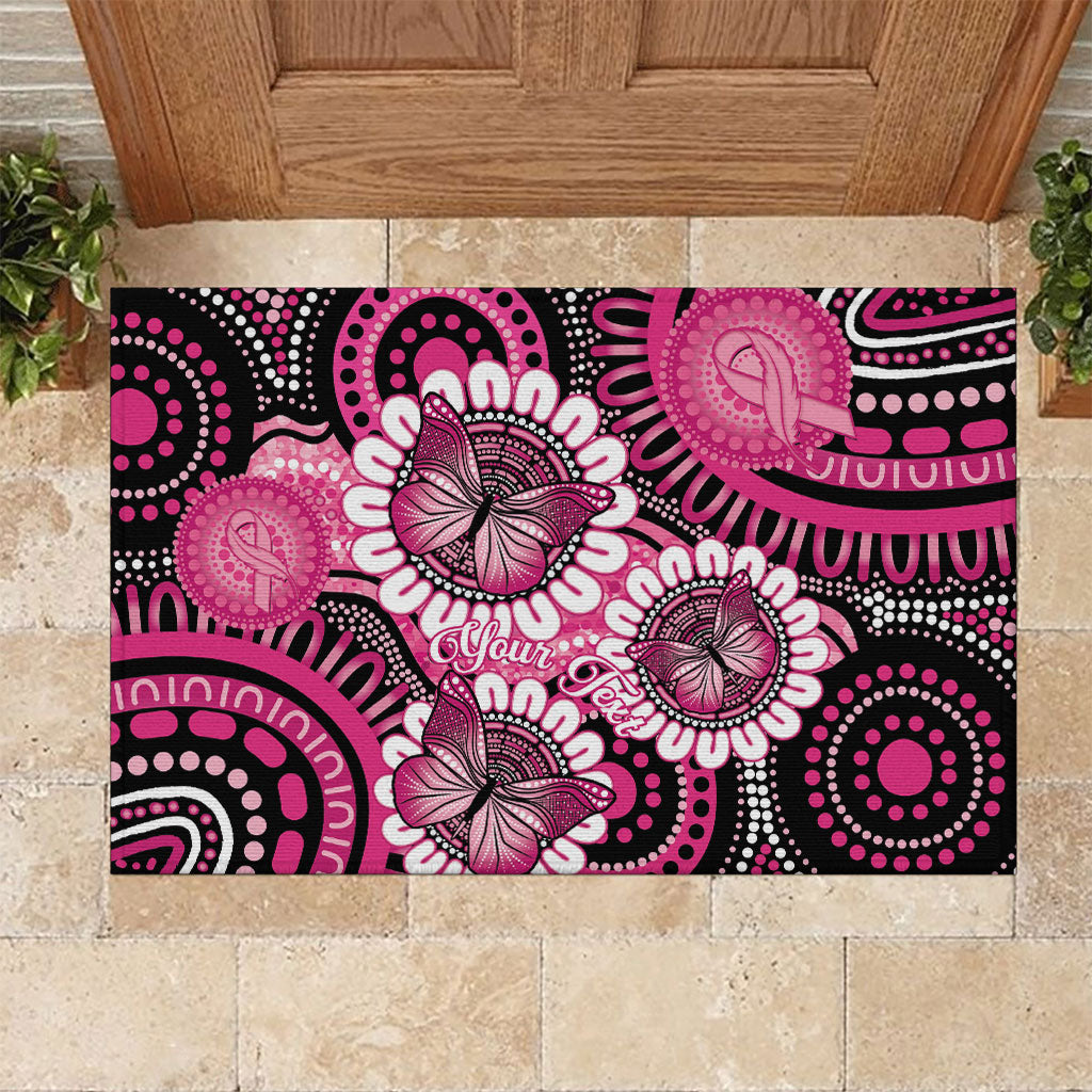 Personalised Australia Indigenous Rubber Doormat Breast Cancer Ribbon Think Pink - Black Version