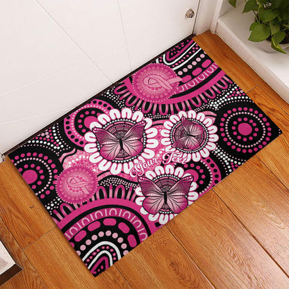 Personalised Australia Indigenous Rubber Doormat Breast Cancer Ribbon Think Pink - Black Version
