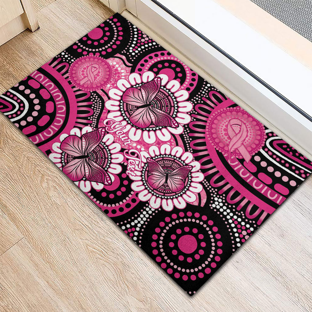 Personalised Australia Indigenous Rubber Doormat Breast Cancer Ribbon Think Pink - Black Version