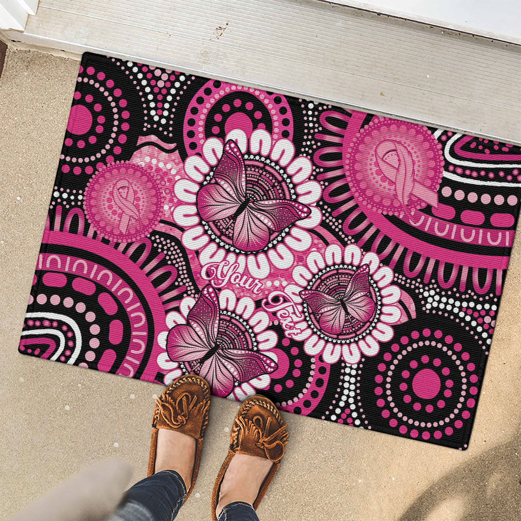 Personalised Australia Indigenous Rubber Doormat Breast Cancer Ribbon Think Pink - Black Version
