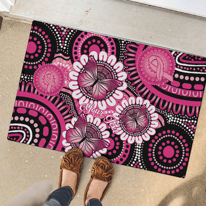Personalised Australia Indigenous Rubber Doormat Breast Cancer Ribbon Think Pink - Black Version