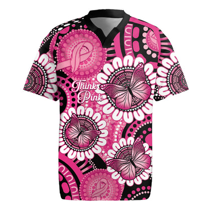 Personalised Australia Indigenous Rugby Jersey Breast Cancer Ribbon Think Pink - Black Version