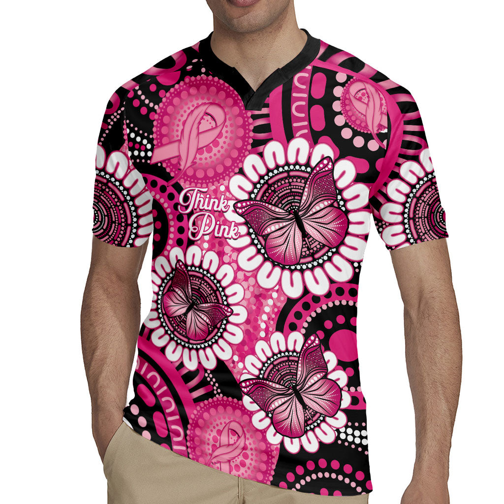 Personalised Australia Indigenous Rugby Jersey Breast Cancer Ribbon Think Pink - Black Version