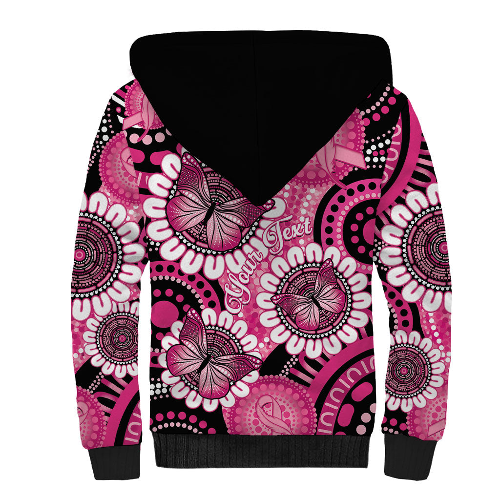 Personalised Australia Indigenous Sherpa Hoodie Breast Cancer Ribbon Think Pink - Black Version