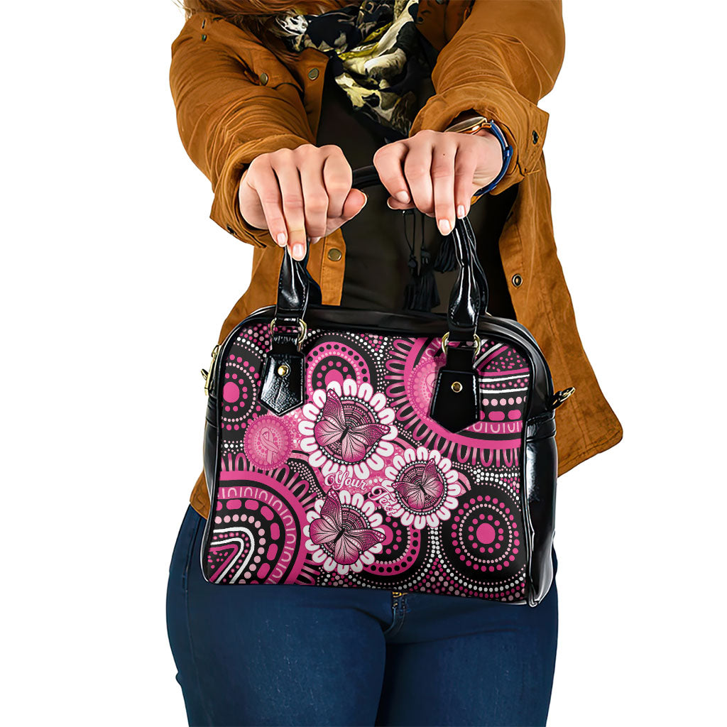 Personalised Australia Indigenous Shoulder Handbag Breast Cancer Ribbon Think Pink - Black Version