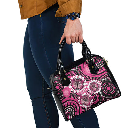 Personalised Australia Indigenous Shoulder Handbag Breast Cancer Ribbon Think Pink - Black Version