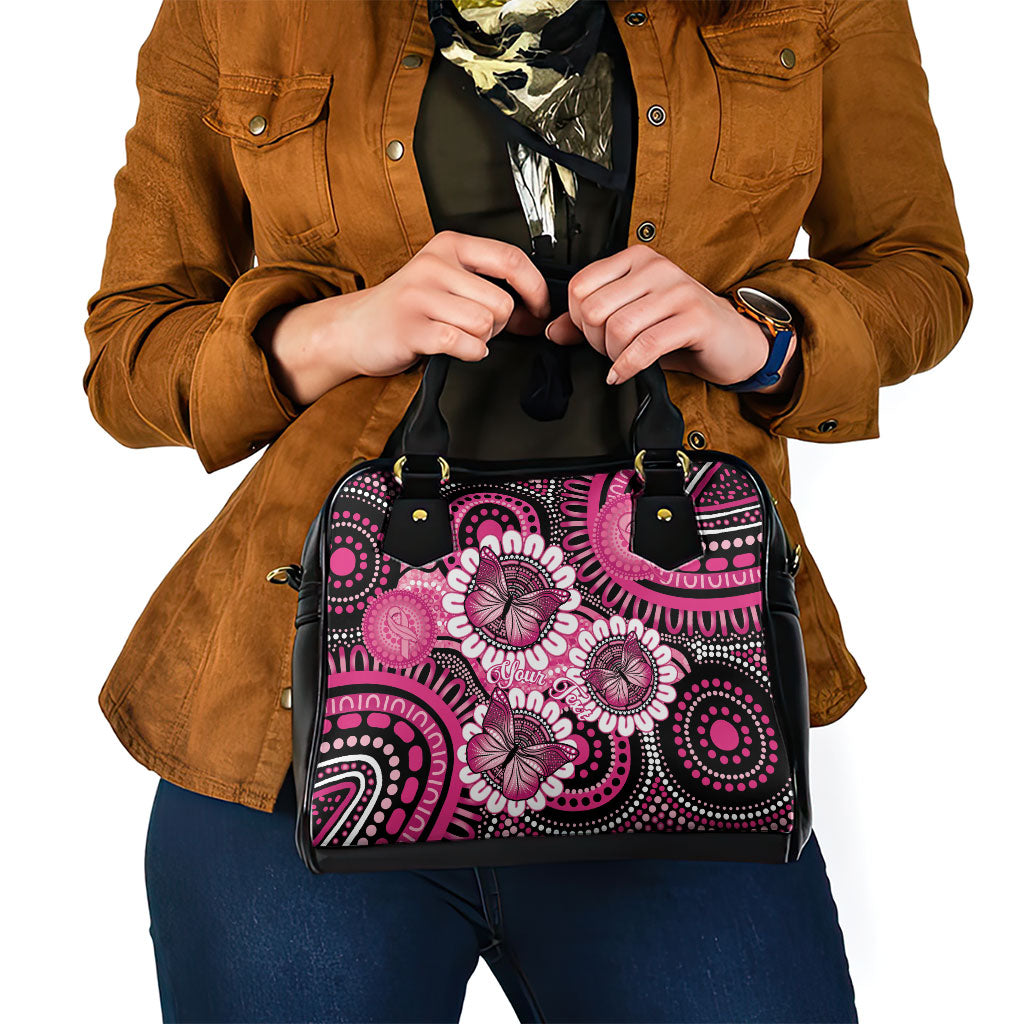 Personalised Australia Indigenous Shoulder Handbag Breast Cancer Ribbon Think Pink - Black Version