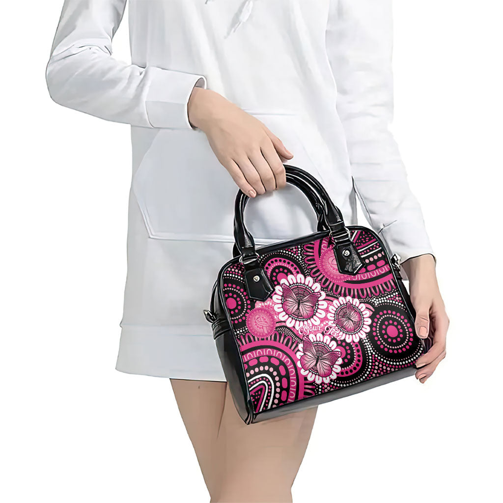 Personalised Australia Indigenous Shoulder Handbag Breast Cancer Ribbon Think Pink - Black Version