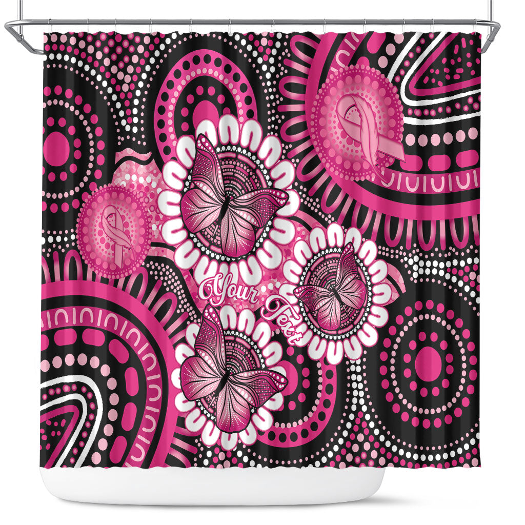 Personalised Australia Indigenous Shower Curtain Breast Cancer Ribbon Think Pink - Black Version
