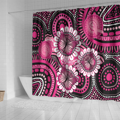 Personalised Australia Indigenous Shower Curtain Breast Cancer Ribbon Think Pink - Black Version