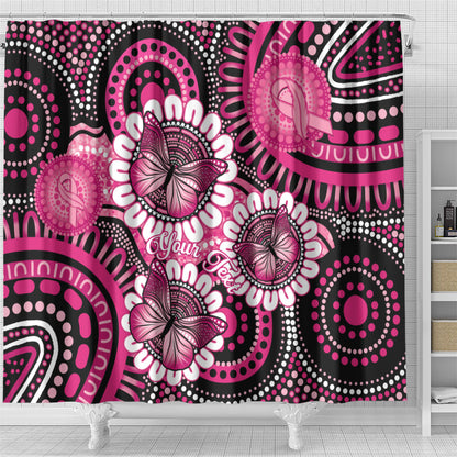 Personalised Australia Indigenous Shower Curtain Breast Cancer Ribbon Think Pink - Black Version