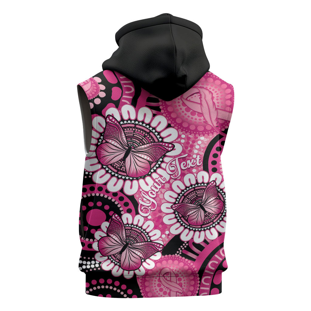Personalised Australia Indigenous Sleeveless Hoodie Breast Cancer Ribbon Think Pink - Black Version