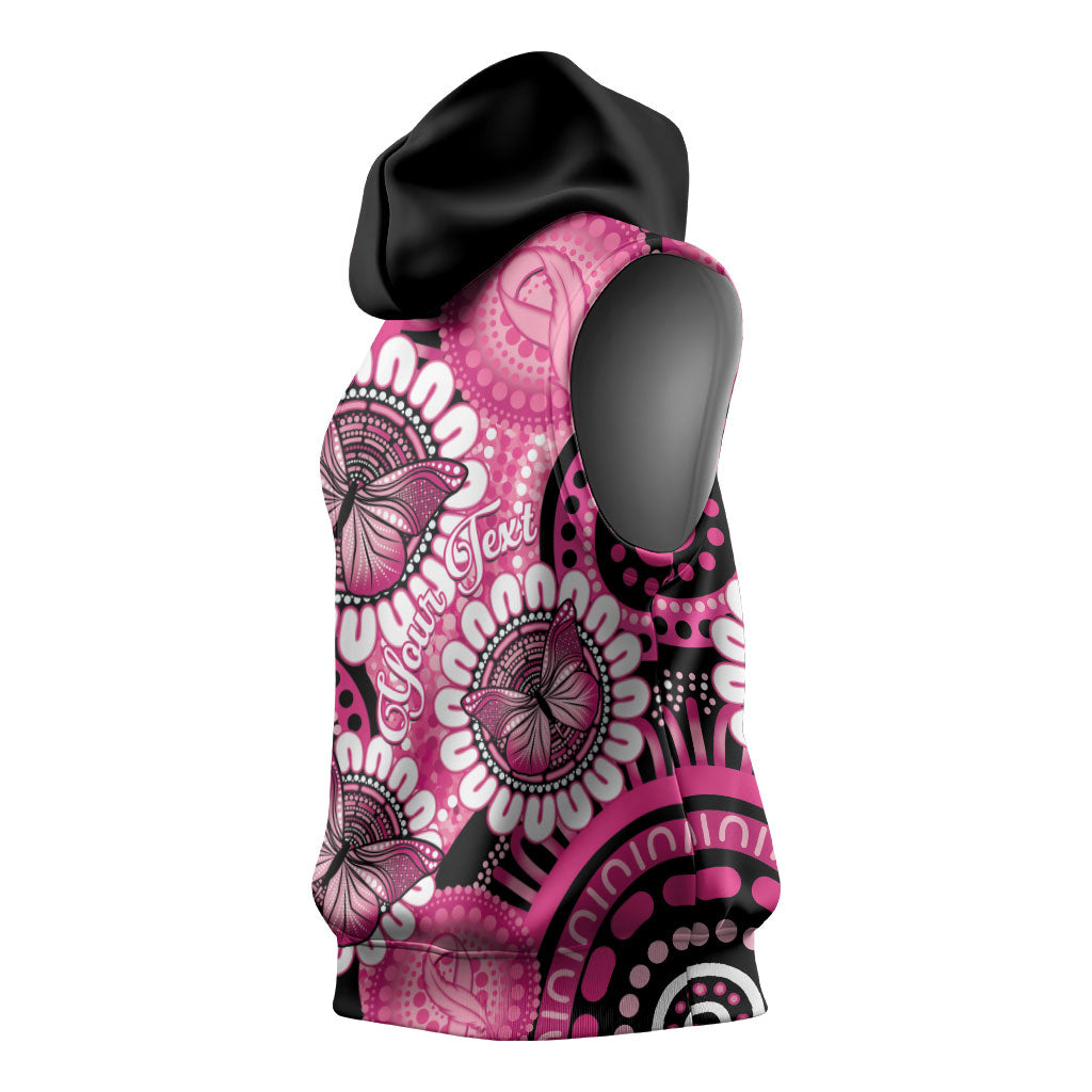 Personalised Australia Indigenous Sleeveless Hoodie Breast Cancer Ribbon Think Pink - Black Version