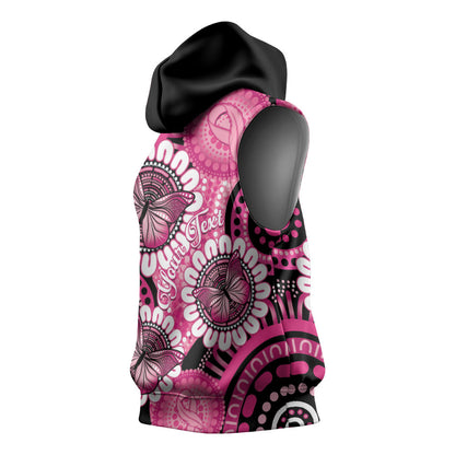 Personalised Australia Indigenous Sleeveless Hoodie Breast Cancer Ribbon Think Pink - Black Version