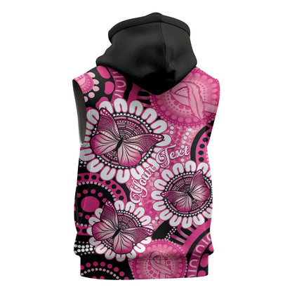 Personalised Australia Indigenous Sleeveless Zip Hoodie Breast Cancer Ribbon Think Pink - Black Version