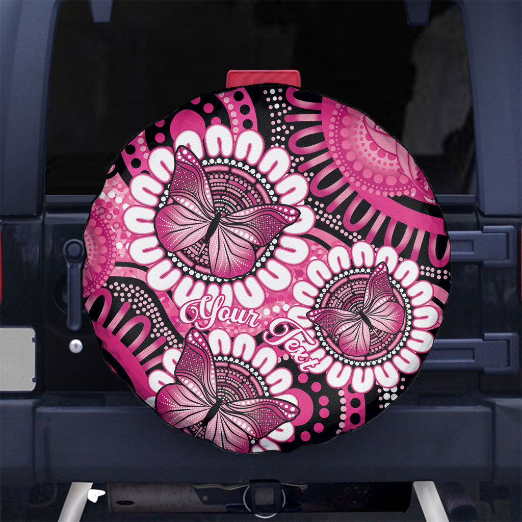 Personalised Australia Indigenous Spare Tire Cover Breast Cancer Ribbon Think Pink - Black Version