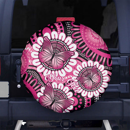Personalised Australia Indigenous Spare Tire Cover Breast Cancer Ribbon Think Pink - Black Version
