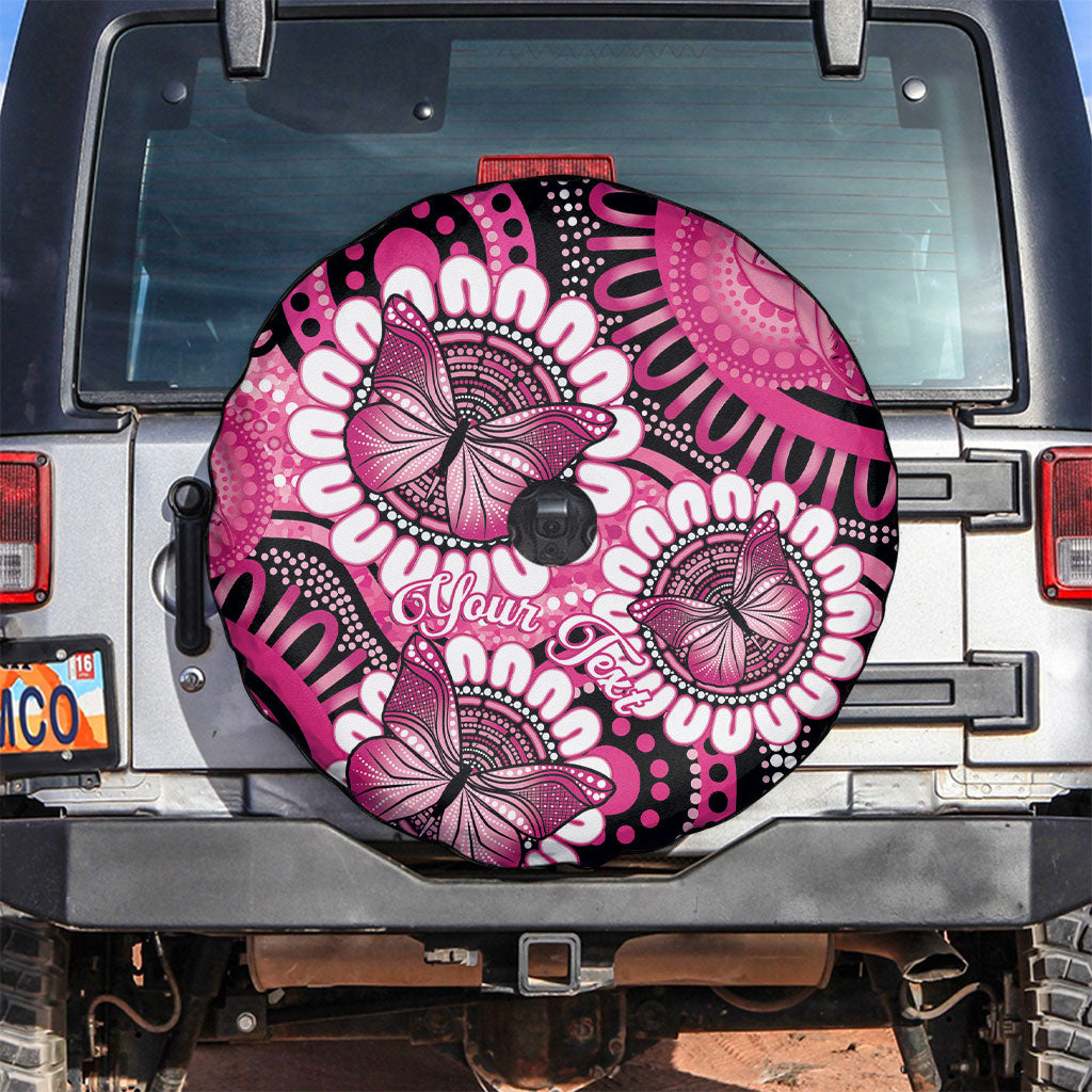 Personalised Australia Indigenous Spare Tire Cover Breast Cancer Ribbon Think Pink - Black Version