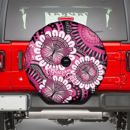 Personalised Australia Indigenous Spare Tire Cover Breast Cancer Ribbon Think Pink - Black Version