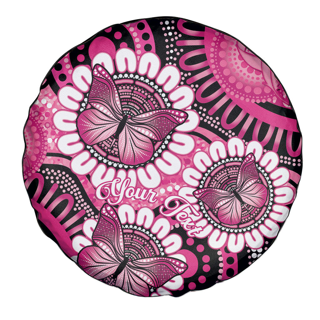 Personalised Australia Indigenous Spare Tire Cover Breast Cancer Ribbon Think Pink - Black Version