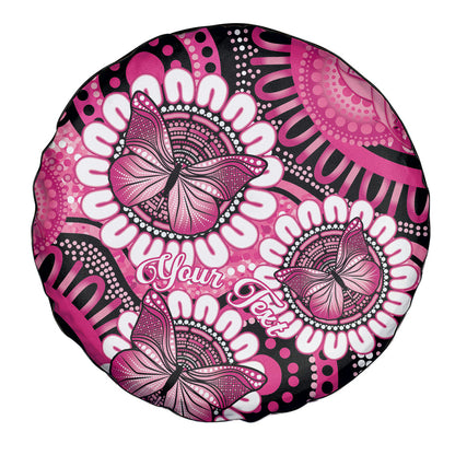 Personalised Australia Indigenous Spare Tire Cover Breast Cancer Ribbon Think Pink - Black Version
