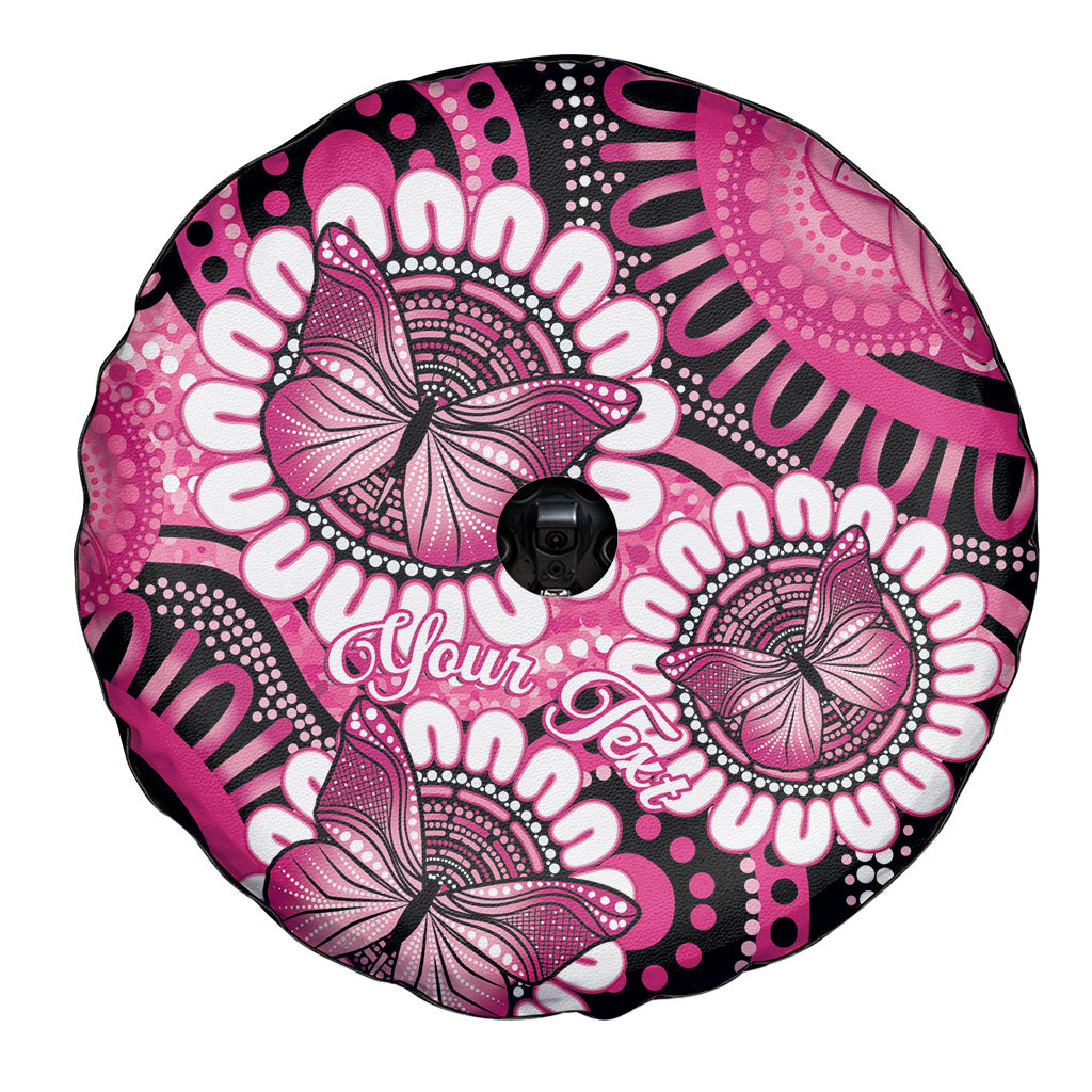 Personalised Australia Indigenous Spare Tire Cover Breast Cancer Ribbon Think Pink - Black Version