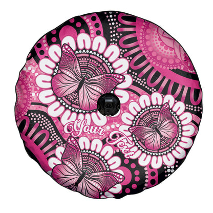 Personalised Australia Indigenous Spare Tire Cover Breast Cancer Ribbon Think Pink - Black Version