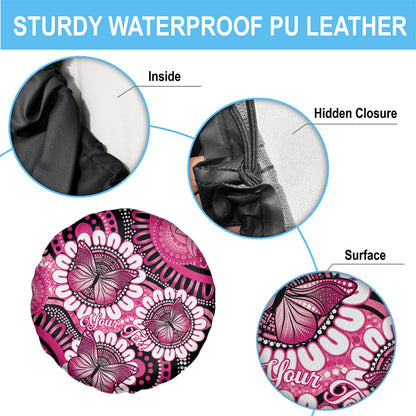 Personalised Australia Indigenous Spare Tire Cover Breast Cancer Ribbon Think Pink - Black Version