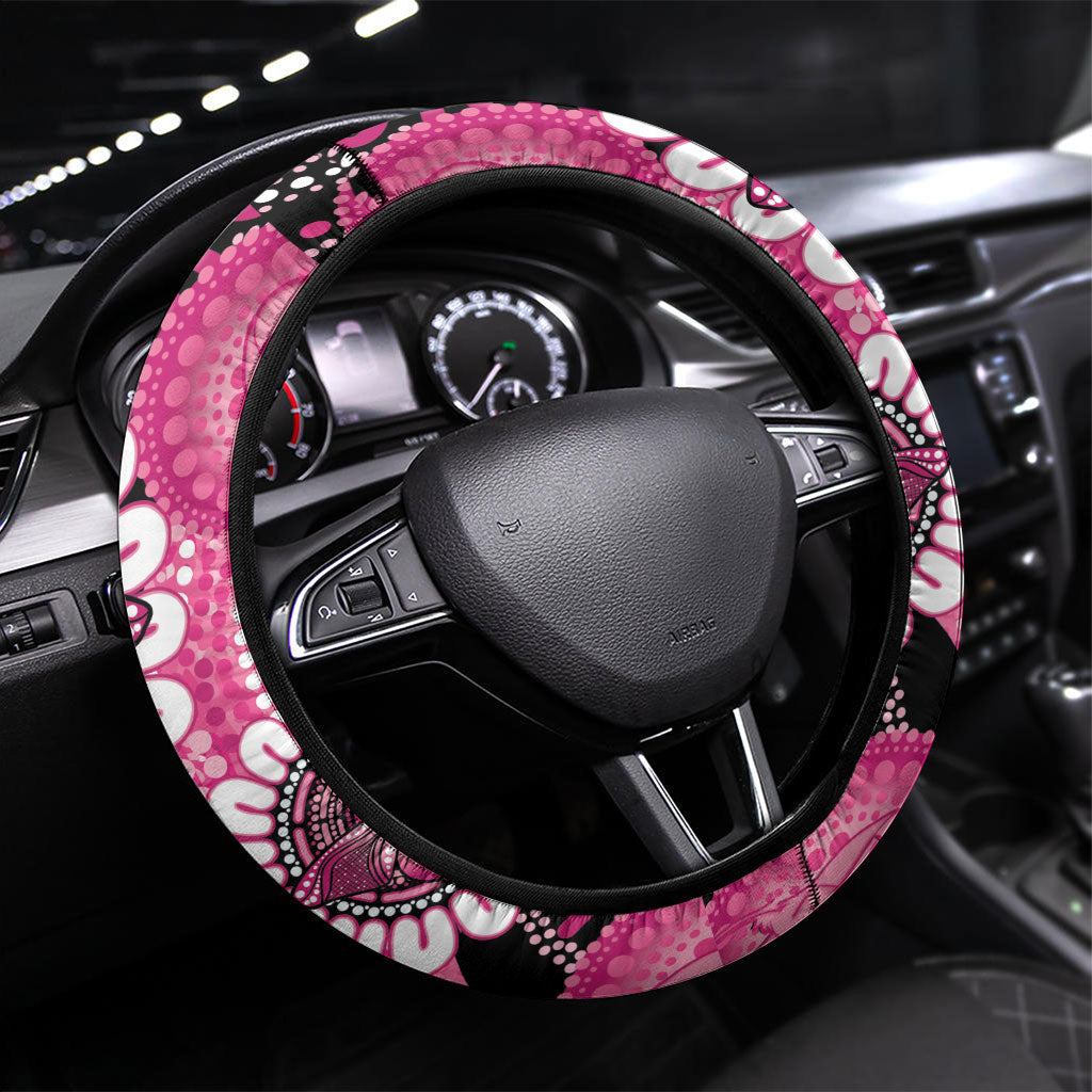 Australia Indigenous Steering Wheel Cover Breast Cancer Ribbon Think Pink - Black Version