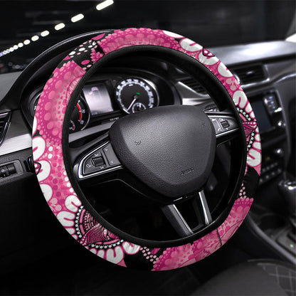 Australia Indigenous Steering Wheel Cover Breast Cancer Ribbon Think Pink - Black Version
