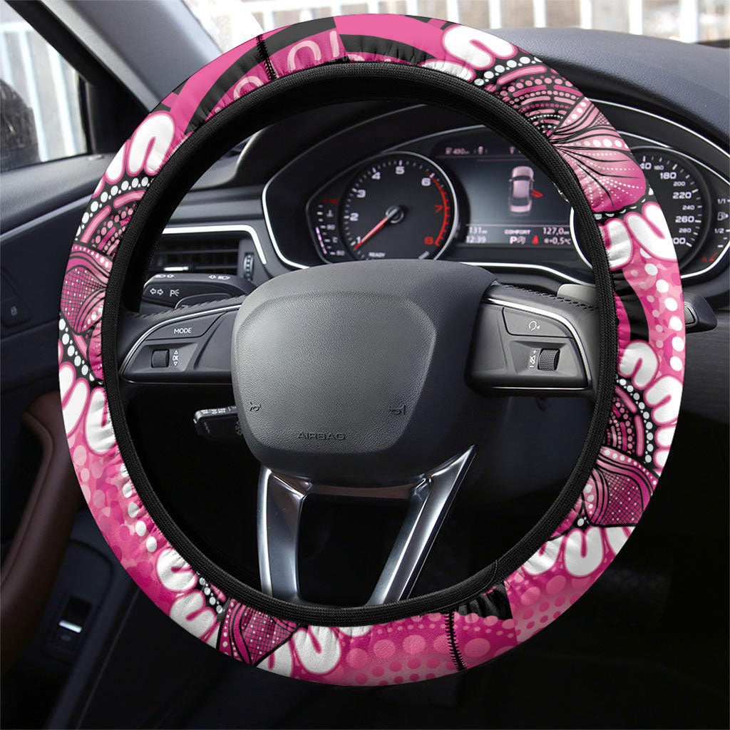 Australia Indigenous Steering Wheel Cover Breast Cancer Ribbon Think Pink - Black Version
