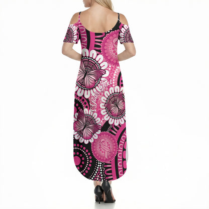 Personalised Australia Indigenous Summer Maxi Dress Breast Cancer Ribbon Think Pink - Black Version