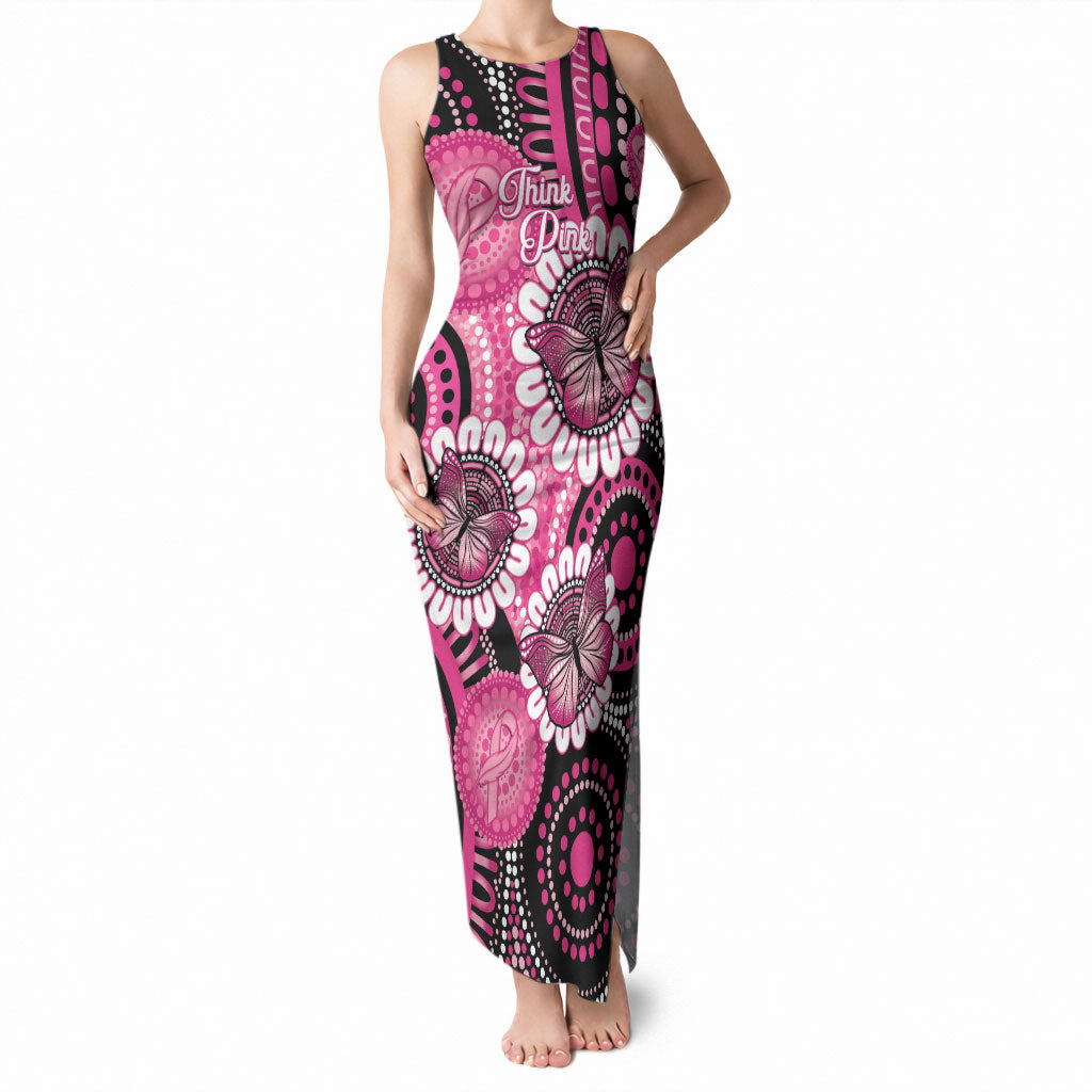 Personalised Australia Indigenous Tank Maxi Dress Breast Cancer Ribbon Think Pink - Black Version