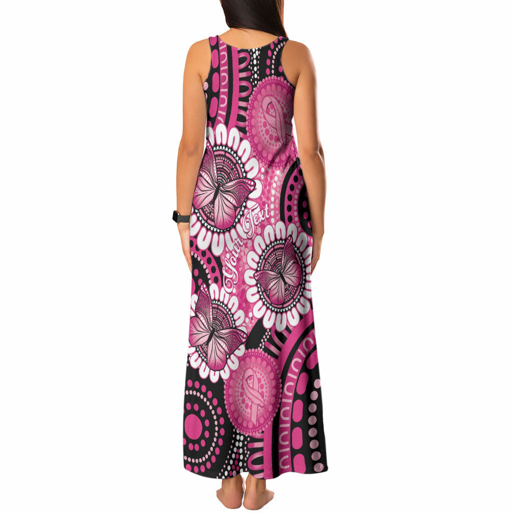 Personalised Australia Indigenous Tank Maxi Dress Breast Cancer Ribbon Think Pink - Black Version