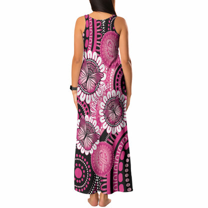 Personalised Australia Indigenous Tank Maxi Dress Breast Cancer Ribbon Think Pink - Black Version