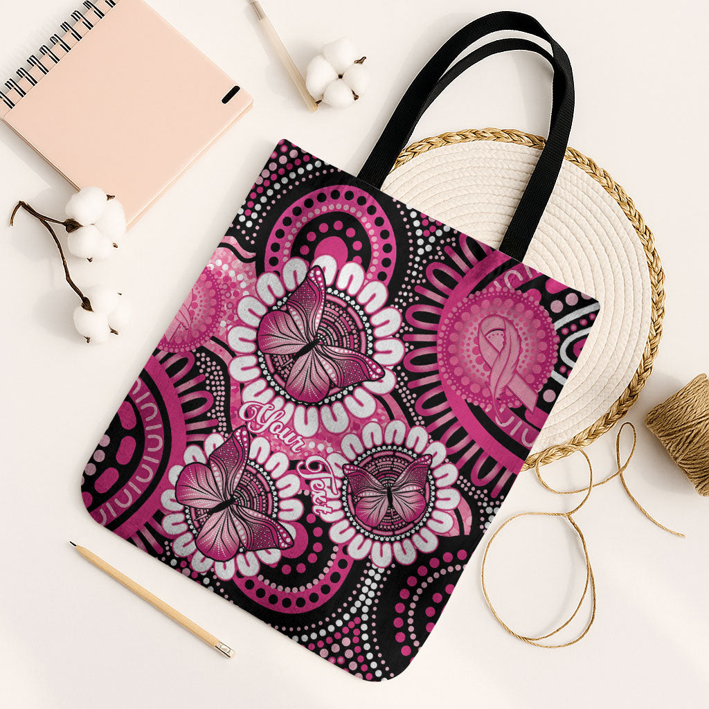 Personalised Australia Indigenous Tote Bag Breast Cancer Ribbon Think Pink - Black Version
