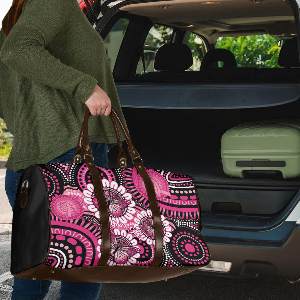 Personalised Australia Indigenous Travel Bag Breast Cancer Ribbon Think Pink - Black Version